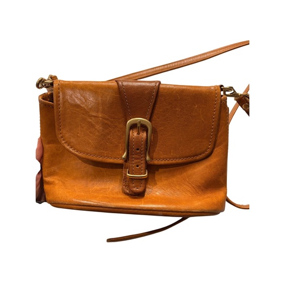 FOUNT Leather Crossbody Flap Buckle Bag Tan Cognac Small Shoulder Purse - Picture 3 of 5